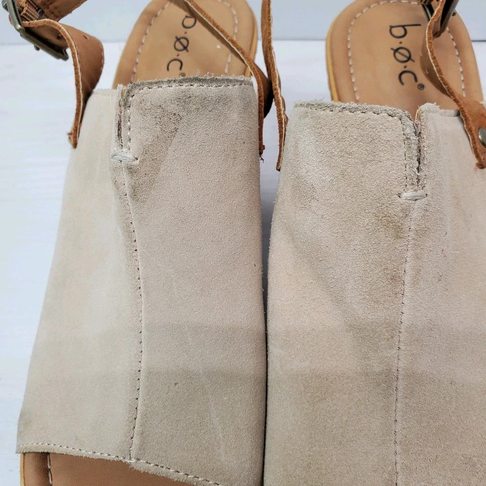 Boc Noelle Suede Leather Wedge Shoes Womens 8M Tan Sandals Sling Back Fast Ship